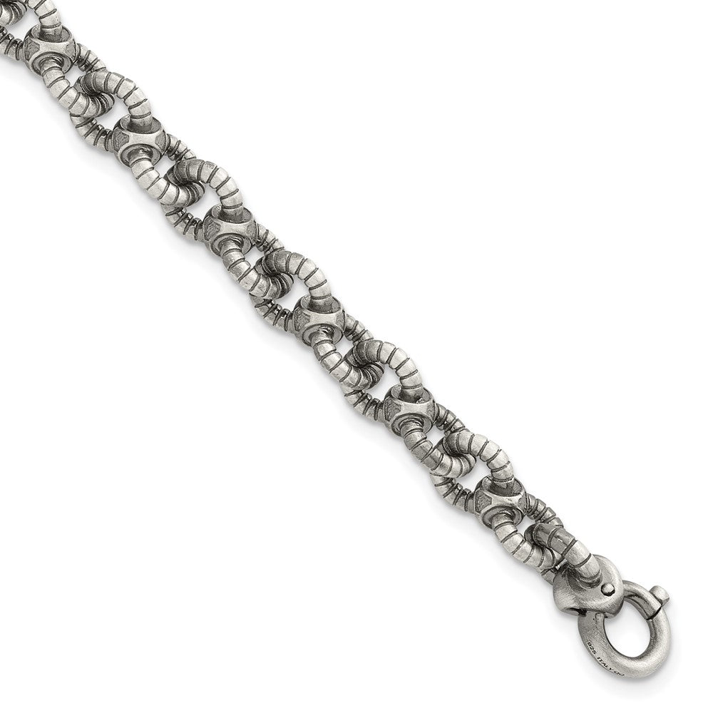 Sterling Silver Black Ruthenium-plated Brushed Fancy Textured Cable Link Mens 8.5 Inch Bracelet