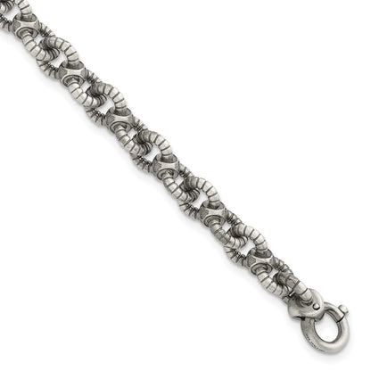 Sterling Silver Black Ruthenium-plated Brushed Fancy Textured Cable Link Mens 8.5 Inch Bracelet