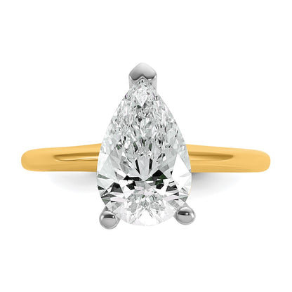 14K Two-Tone Gold Two-tone 2 1/2 carat Certified Lab Grown Diamond VS+ F+ Pear Solitaire Complete Engagement Ring