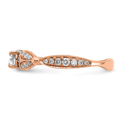 14K Rose Gold Two Hearts (Holds 1/2 carat (4.5mm) Round Center) 1/4 carat Diamond Semi-Mount Engagement Ring