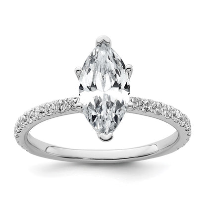 14K White Gold 2 carat Certified Lab Grown Diamond VS/SI+ G+ Marquise Complete Solitaire with Flair Engagement Ring