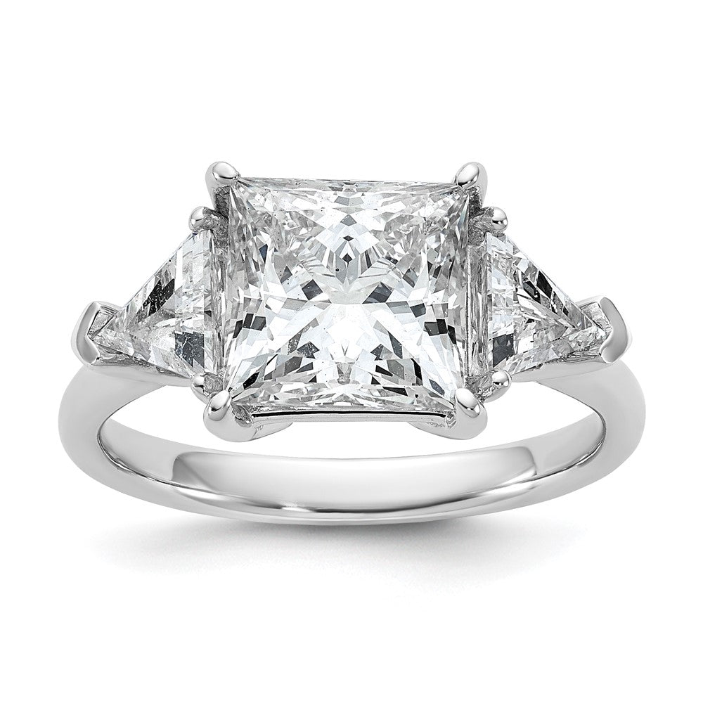 14K White Gold 4 1/8 carat Certified Lab Grown Diamond VS/SI+ G+ Princess and Trillion Complete Three Stone Engagement Ring