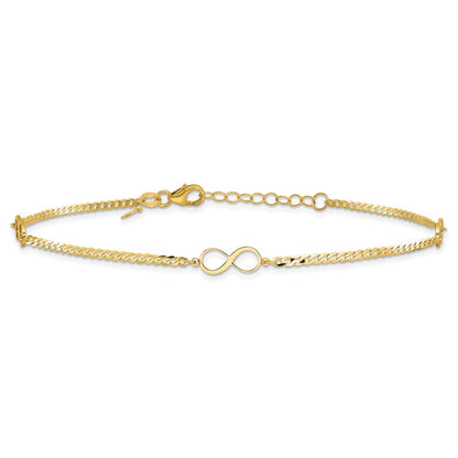 14K Yellow Gold Polished Infinity 3-Station 9 Inch Plus 1 Inch Extender - Total 10 Inch Anklet