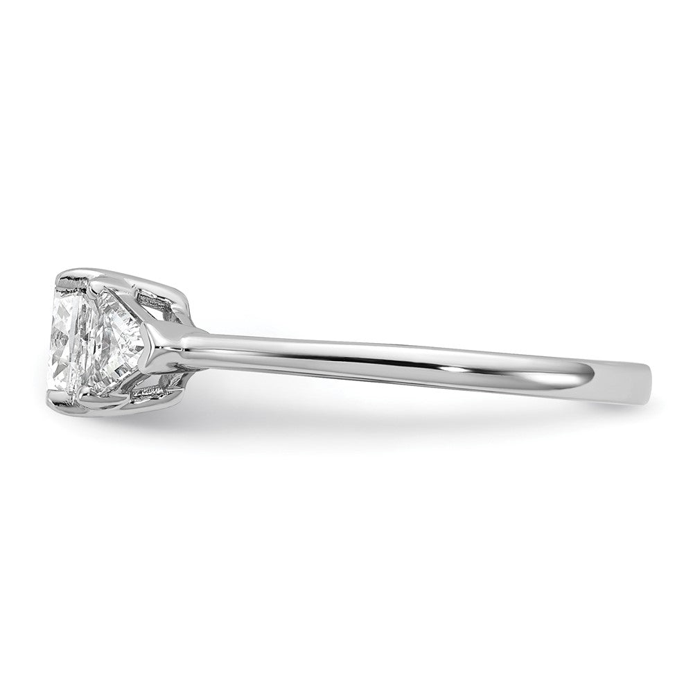 14K White Gold 1 1/2 carat Certified Lab Grown Diamond VS+ F+ Cushion and Triangle Complete Three Stone Engagement Ring