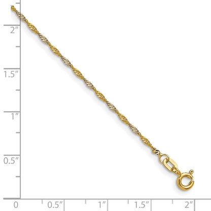 14K Yellow Gold with Rhodium 1.4mm Singapore 24 Inch Chain