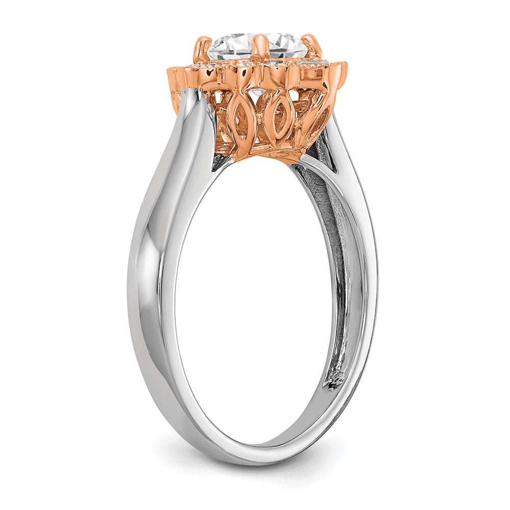True Origin 14K Two Tone White and Rose Gold 1/4 carat Lab Grown Diamond VS+ F+ Semi-Mount Round  Halo Engagement Ring