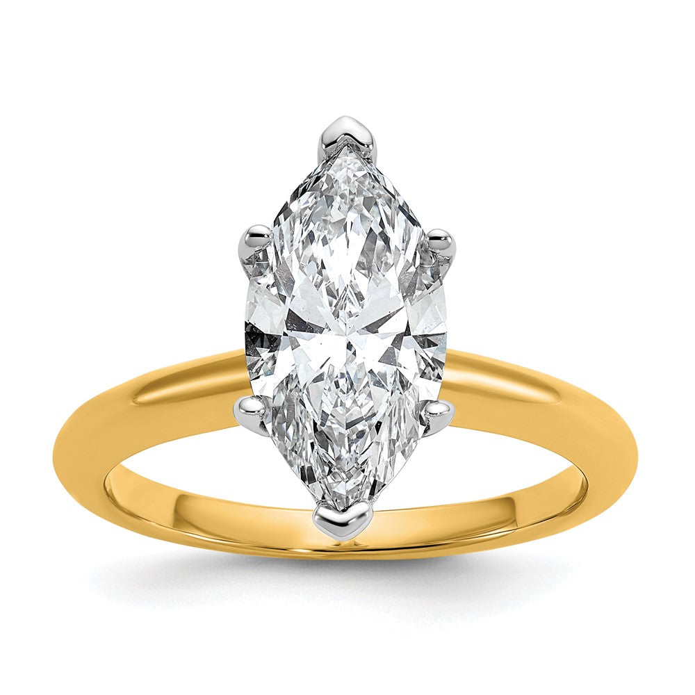 14K Two-Tone Gold Two-tone 2 1/2 carat Certified Lab Grown Diamond VS+ F+ Marquise Solitaire Complete Engagement Ring