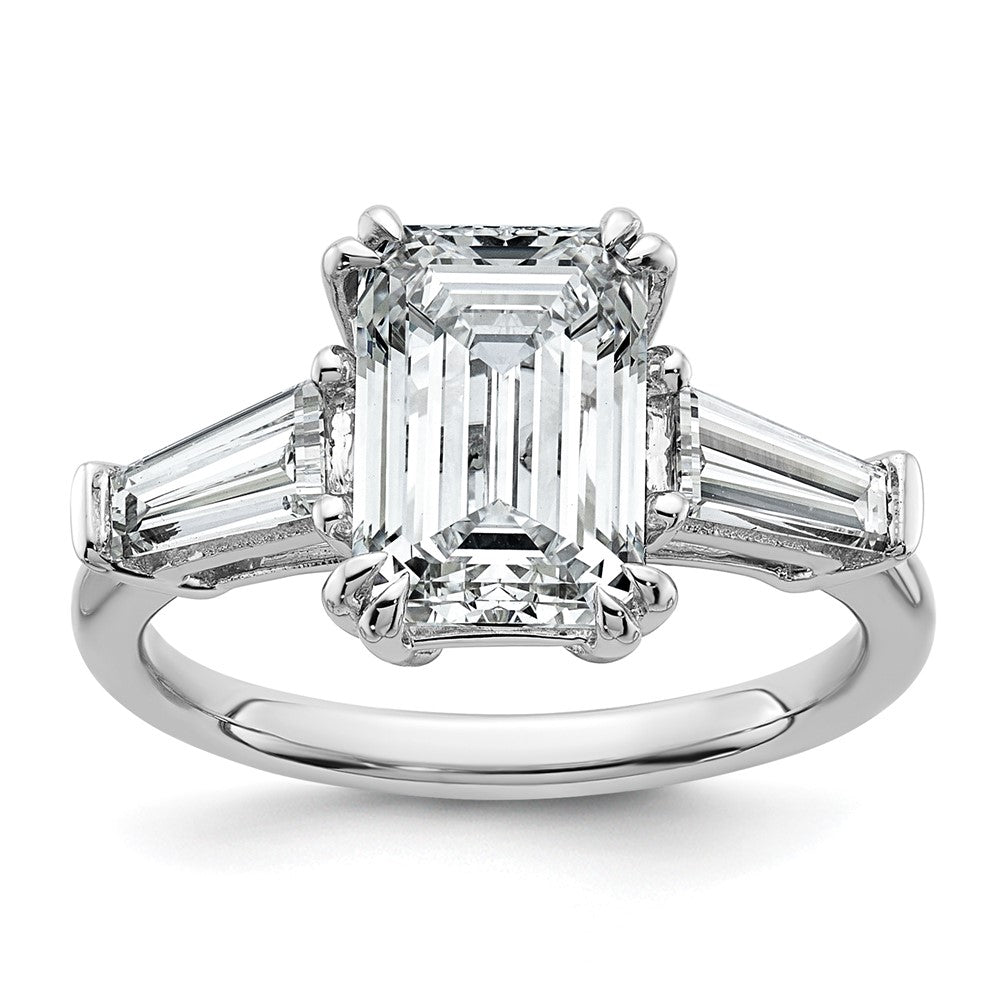 14K White Gold 3 3/4 carat Lab Grown Diamond VS+ F+ Complete Emerald and Tapered Baguette Engagement Ring