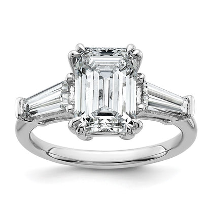 14K White Gold 3 3/4 carat Lab Grown Diamond VS+ F+ Complete Emerald and Tapered Baguette Engagement Ring