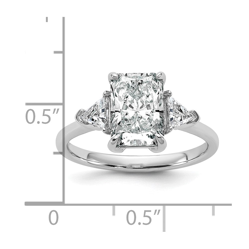 14K White Gold 1/2 carat Lab Grown Diamond VS+ F+ Triangle 2 carat Radiant Center Semi Mount Three Stone Engagement Ring