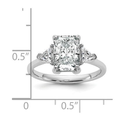 14K White Gold 1/2 carat Lab Grown Diamond VS+ F+ Triangle 2 carat Radiant Center Semi Mount Three Stone Engagement Ring