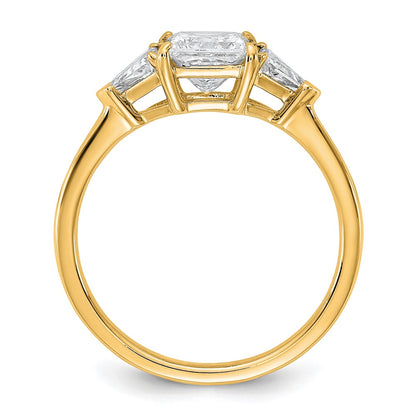 14K Yellow Gold 1 1/2 carat Certified Lab Grown Diamond VS/SI+ G+ Princess and Trillion Complete Three Stone Engagement Ring