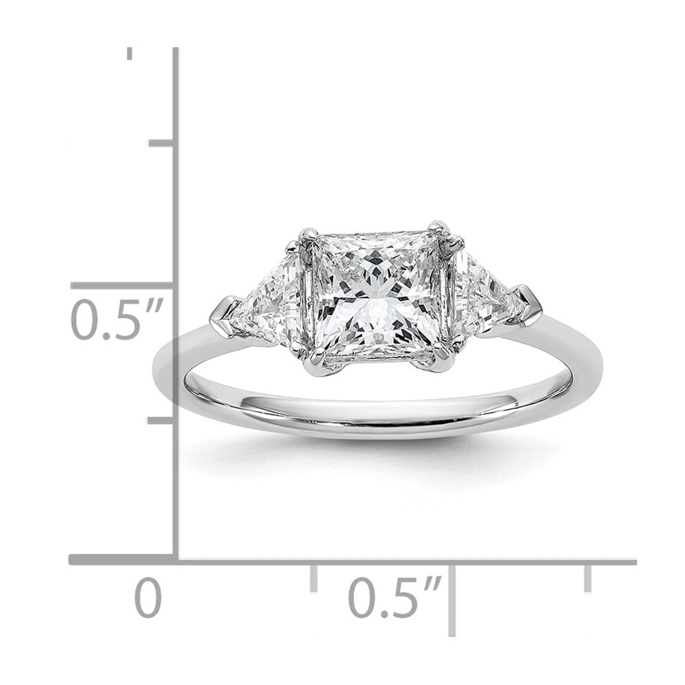 14K White Gold 1 1/2 carat Certified Lab Grown Diamond VS/SI+ G+ Princess and Trillion Complete Three Stone Engagement Ring
