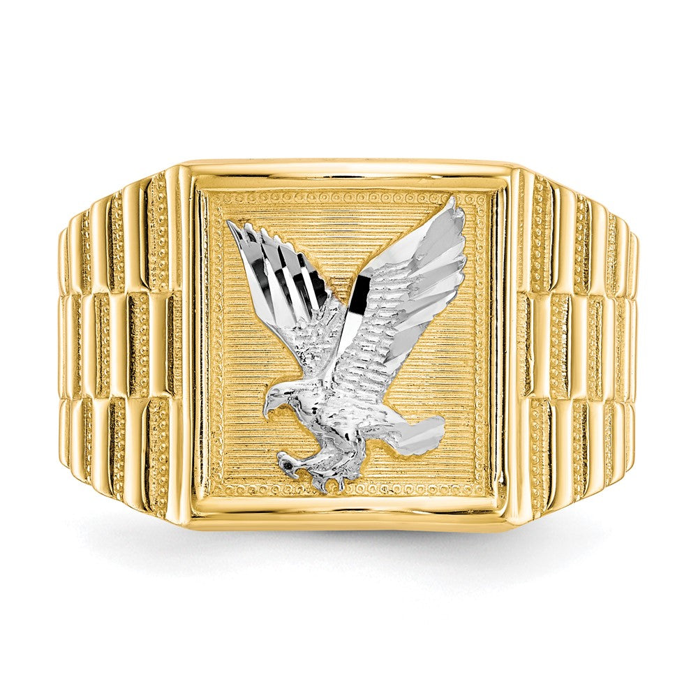 14K Yellow Gold and Rhodium Men's Eagle Ring