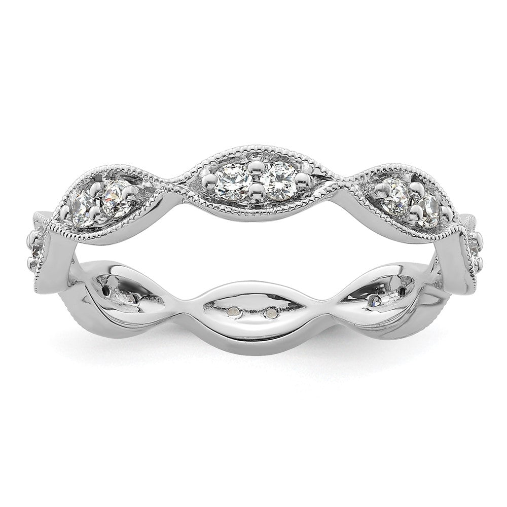 14K White Gold Polished Size 8.5 Vintage Pave 1/2 carat Diamond Complete Eternity Wedding Band Ring