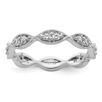 14K White Gold Polished Size 8.5 Vintage Pave 1/2 carat Diamond Complete Eternity Wedding Band Ring