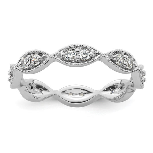 14K White Gold Polished Size 8.5 Vintage Pave 1/2 carat Diamond Complete Eternity Wedding Band Ring