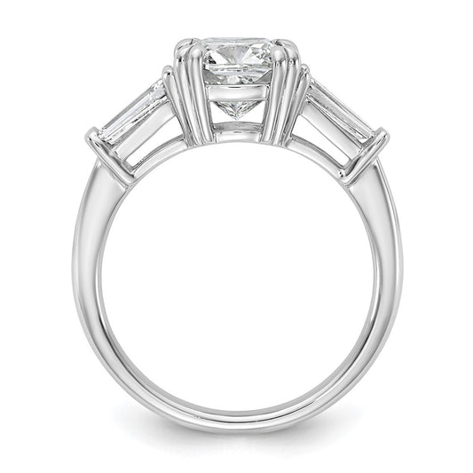 14K White Gold 2 5/8 carat Lab Grown Diamond VS+ F+ Cushion and Tapered Baguette Complete Three Stone Engagement Ring