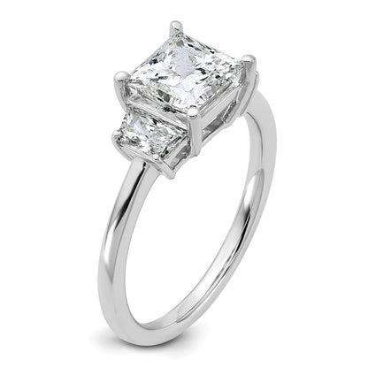 14K White Gold 2 carat Lab Grown Diamond VS+ F+ Princess and Trapezoid Complete Three Stone Engagement Ring