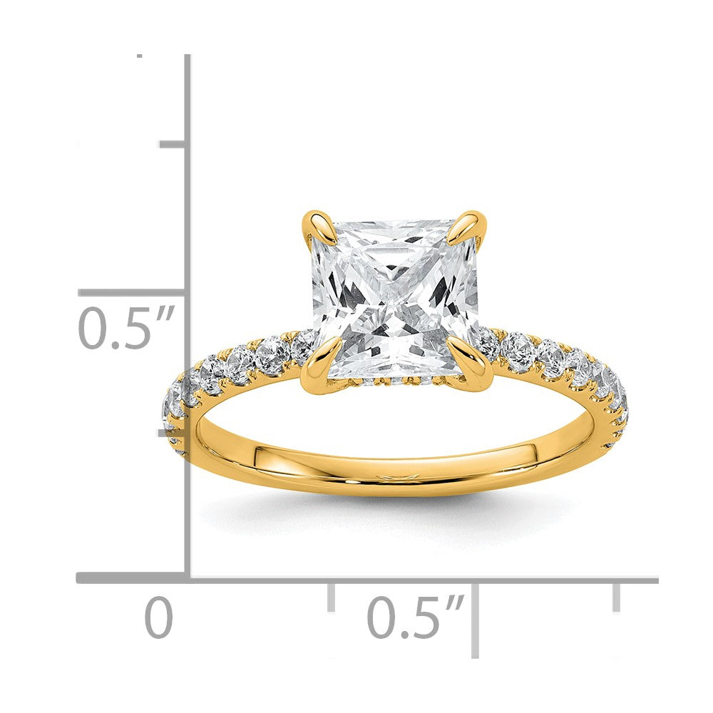 14K Yellow Gold 2 1/2 carat Certified Lab Grown Diamond VS/SI+ G+ Princess Complete Solitaire with Flair Engagement Ring