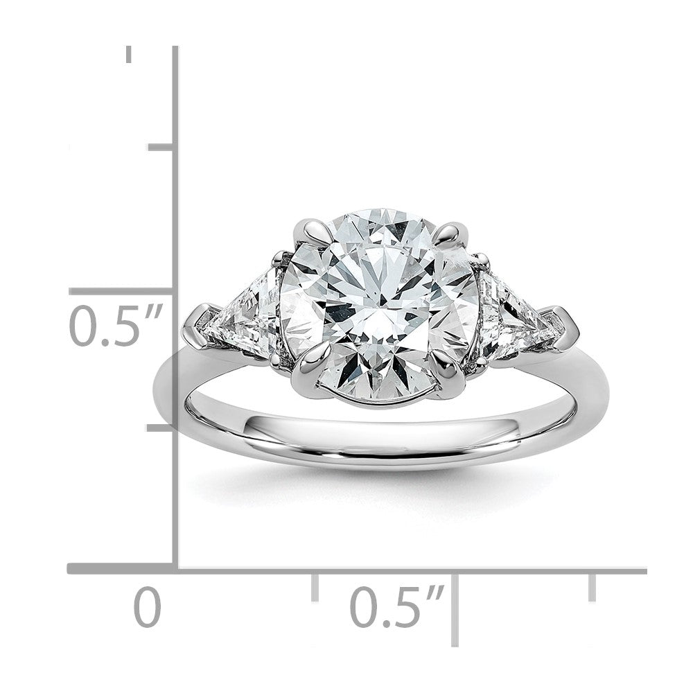 14K White Gold 3 1/8 carat Certified Lab Grown Diamond VS+ F+ Round and Triangle Complete Three Stone Engagement Ring