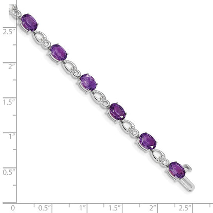 14K White Gold Complete Oval Amethyst and Diamond Fancy Link 7 Inch Bracelet