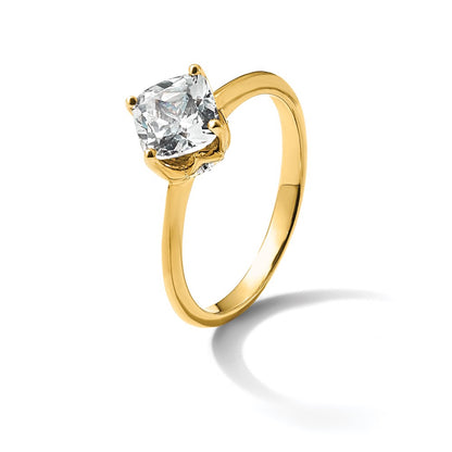 14K Yellow Gold (Holds 2 carat (7.60 mm) Cushion-cut) 4-Prong with 1/15 carat Diamond Leaf Design Semi-Mount Engagement Ring