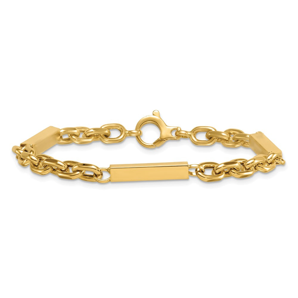 14K Yellow Gold Polished 4mm Fancy Cable Chain with Three Bars 8 Inch Bracelet