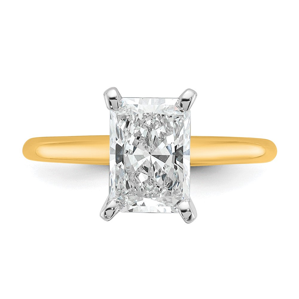 14K Two-Tone Gold Two-tone 2 carat Certified Lab Grown Diamond VS+ F+ Radiant Solitaire Complete Engagement Ring