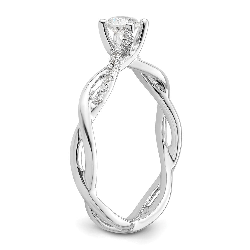 14K White Gold Criss-Cross (Holds 1/4 carat (4.1mm) Round Center) 1/8 carat Diamond Semi-mount Engagement Ring