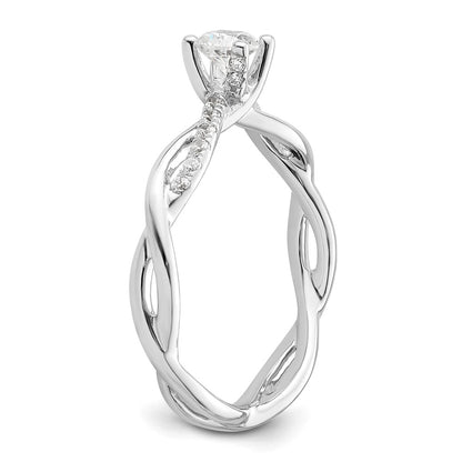 14K White Gold Criss-Cross (Holds 1/4 carat (4.1mm) Round Center) 1/8 carat Diamond Semi-mount Engagement Ring