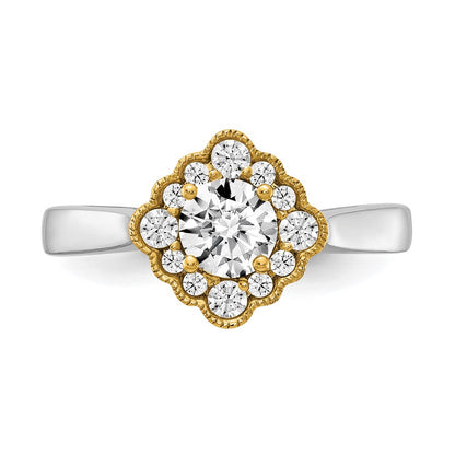 True Origin 14K Two Tone Gold 1/4 carat Lab Grown Diamond VS+ F+ Semi-Mount Round  Halo Engagement Ring