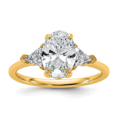 14K Yellow Gold 2 carat Certified Lab Grown Diamond VS+ F+ Complete Oval and Trillion Three Stone Engagement Ring