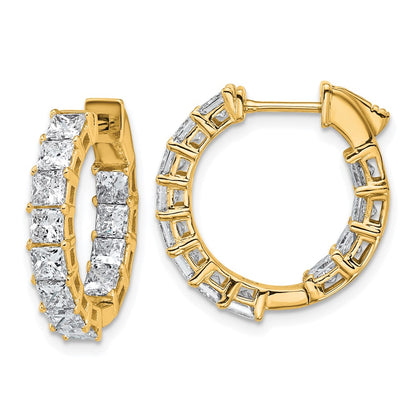 14K Yellow Gold Inside/Outside Cert Lab Grown VS DEF Princess Diamond Hoop Earrings