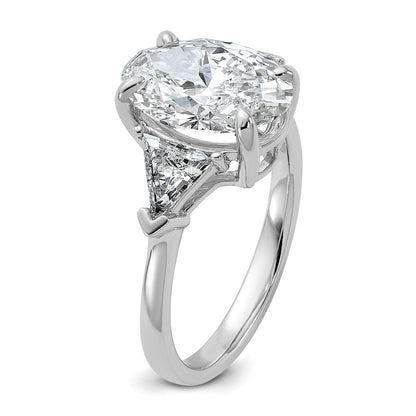 14K White Gold 1 1/8 carat Lab Grown Diamond VS/SI+ G+ Trillion and 3 carat Oval Center Semi Mount Three Stone Engagement Ring