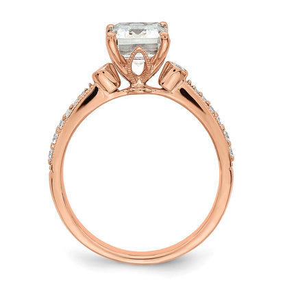 14K Rose Gold (Holds 2 carat (8.7x6.4mm) Emerald-cut Center) 1/5 carat Diamond Semi-Mount Engagement Ring