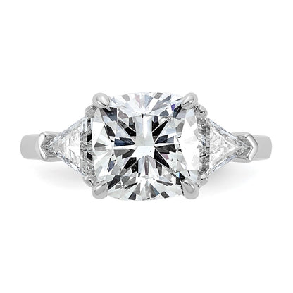 14K White Gold 1 carat Lab Grown Diamond VS+ F+ Triangle 3 carat Cushion Center Semi Mount Three Stone Engagement Ring