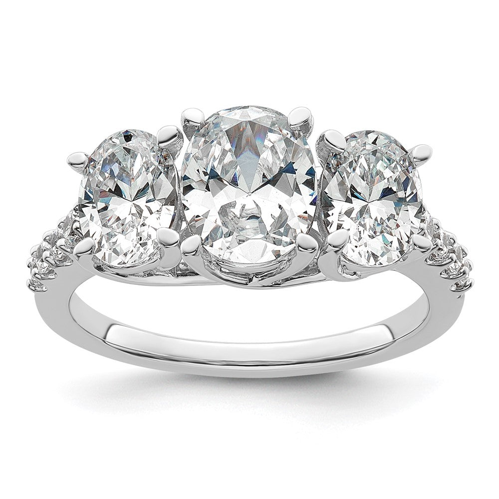 14K White Gold 2 3/4 carat Lab Grown Diamond VS+ F+ Oval Complete Three Stone Engagement Ring