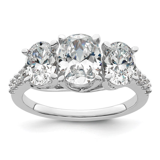 14K White Gold 2 3/4 carat Lab Grown Diamond VS+ F+ Oval Complete Three Stone Engagement Ring