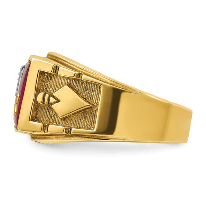 IBGoodman 14K Two-tone Men's Polished and Textured with Lab Created Ruby and Diamond Blue Lodge Master Masonic Ring