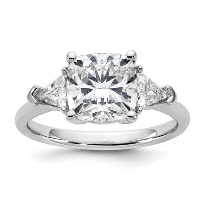 14K White Gold 5/8 carat Lab Grown Diamond VS+ F+ Triangle 2 1/2 carat Cushion Center Semi Mount Three Stone Engagement Ring