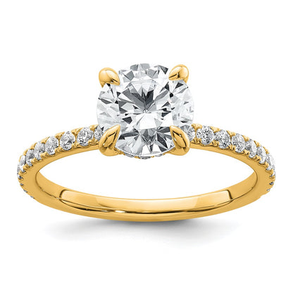 14K Yellow Gold 2 carat Certified Lab Grown Diamond VS/SI+ G+ Round Complete Solitaire with Flair Engagement Ring