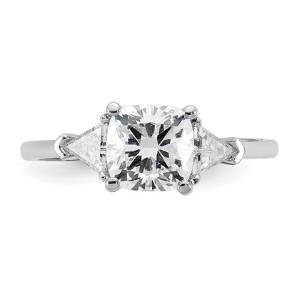 14K White Gold 2 carat Certified Lab Grown Diamond VS+ F+ Cushion and Triangle Complete Three Stone Engagement Ring