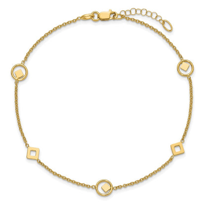 14K Yellow Gold Polished Geometric 5-Station 9 Inch Plus 1 Inch Extender - Total 10 Inch Anklet