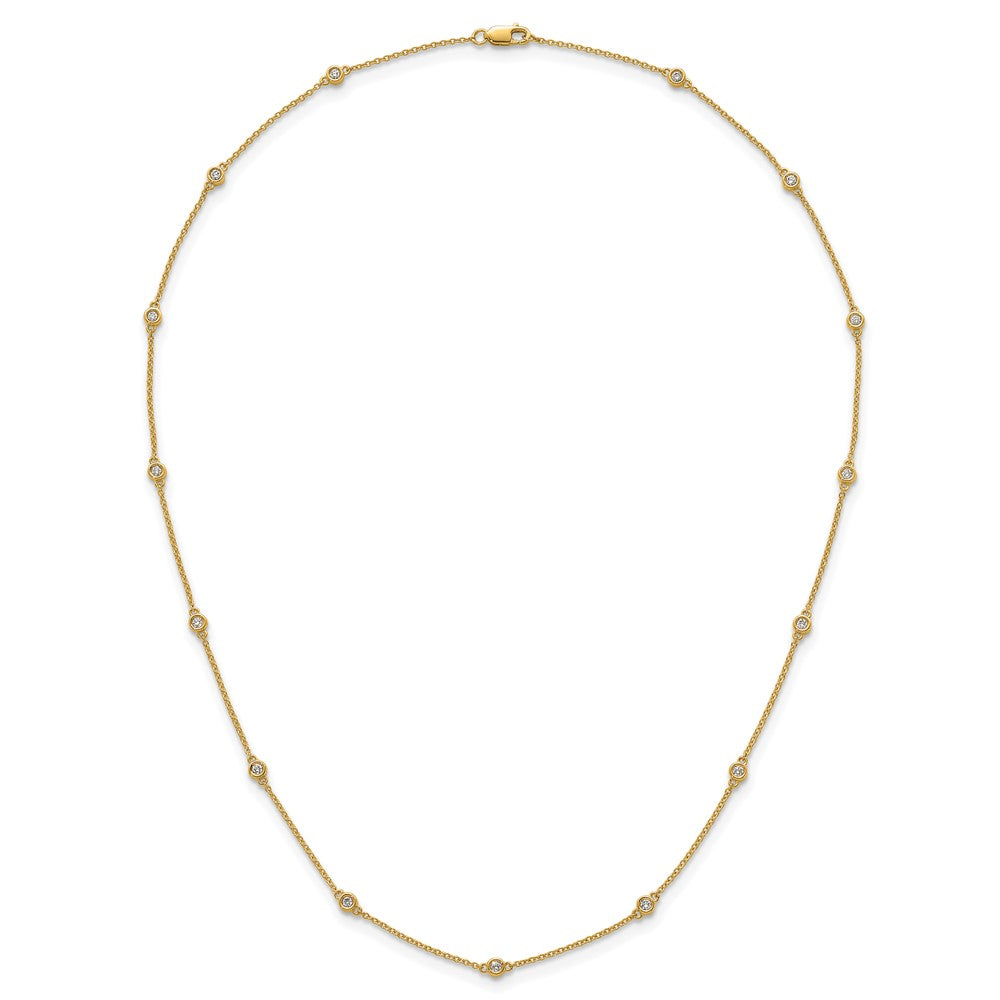 14K Yellow Gold Complete 3/8 carat Bezel-set Diamond and Cable Chain 15-Station 18 Inch Necklace