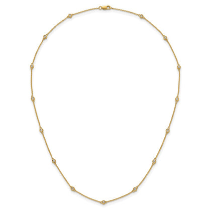 14K Yellow Gold Complete 3/8 carat Bezel-set Diamond and Cable Chain 15-Station 18 Inch Necklace