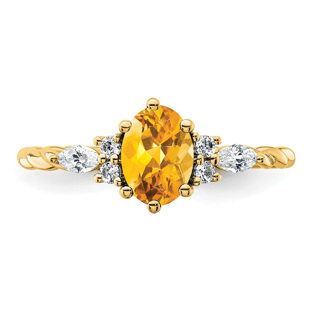 14K Yellow Gold Diamond and 7x5 Oval November/Citrine Size 7 Twisted Ring