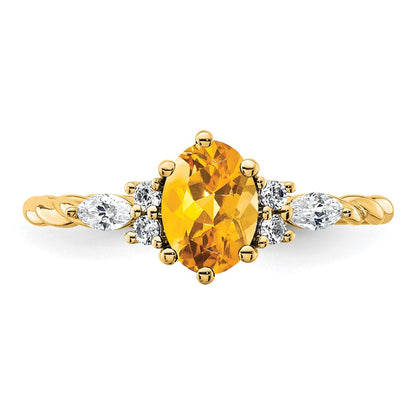 14K Yellow Gold Diamond and 7x5 Oval November/Citrine Size 7 Twisted Ring