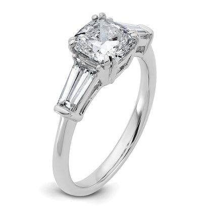 14K White Gold 5/8 carat Lab Grown Diamond VS+ F+ Tapered Baguette 1 1/2 carat Cushion Center Semi Mount Three Stone Engagement Ring