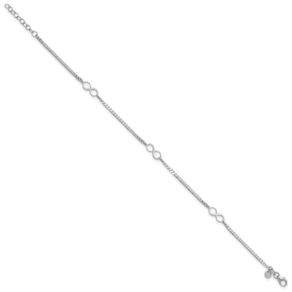 14K White Gold Polished Infinity 3-Station 9 Inch Plus 1 Inch Extender - Total 10 Inch Anklet